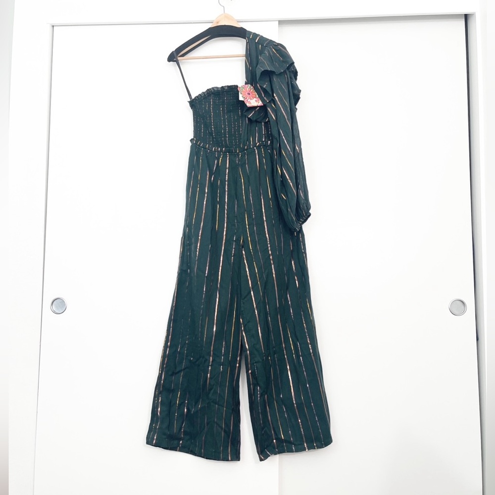 NWT Farm Rio x Anthropologie One Shoulder Striped Jumpsuit Size Large